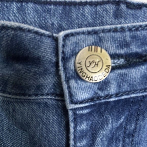 Yinghaodeda Straight Blue Jeans Womens 31‎ 100% Cotton Japan Glitter Embroidered - Picture 9 of 11